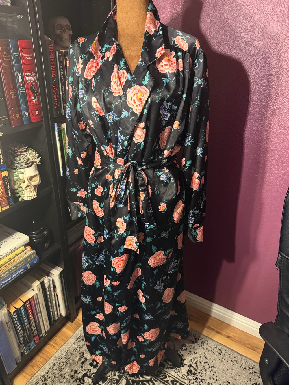 Laara Adams full length floral robe with waist tie